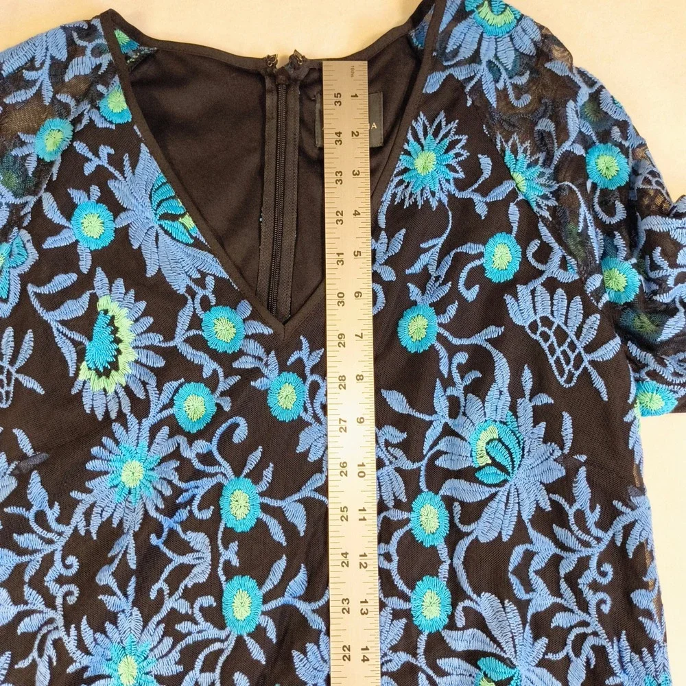 Adrianna Papell Black Blue Embroidered Floral Cocktail Party Dress Size 12 - Picture 11 of 11